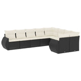 9 Piece Garden Sofa Set with Cushions Black Poly Rattan - Front View