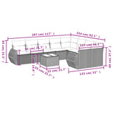 10 Piece Garden Sofa Set with Cushions Black Poly Rattan - Low Angle