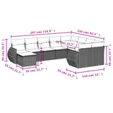 10 Piece Garden Sofa Set with Cushions Black Poly Rattan - Low Angle
