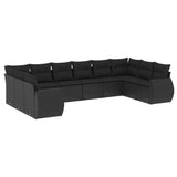 10 Piece Garden Sofa Set with Cushions Black Poly Rattan - Front View