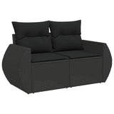 10 Piece Garden Sofa Set with Cushions Black Poly Rattan - Side View