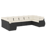 10 Piece Garden Sofa Set with Cushions Black Poly Rattan - Front View