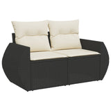10 Piece Garden Sofa Set with Cushions Black Poly Rattan - Side View