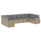 10 Piece Garden Sofa Set with Cushions Beige Poly Rattan - Front View