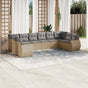 10 Piece Garden Sofa Set with Cushions Beige Poly Rattan