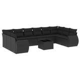 11 Piece Garden Sofa Set with Cushions Black Poly Rattan - Front View