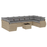 11 Piece Garden Sofa Set with Cushions Beige Poly Rattan - Front View