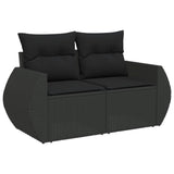 10 Piece Garden Sofa Set with Cushions Black Poly Rattan - Side View