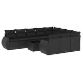 11 Piece Garden Sofa Set with Cushions Black Poly Rattan - Front View