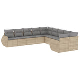 10 Piece Garden Sofa Set with Cushions Beige Poly Rattan - Front View