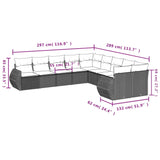 10 Piece Garden Sofa Set with Cushions Grey Poly Rattan - Close-Up Angle