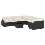 11 Piece Garden Sofa Set with Cushions Black Poly Rattan - Front View