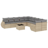 11 Piece Garden Sofa Set with Cushions Beige Poly Rattan - Front View