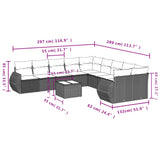 11 Piece Garden Sofa Set with Cushions Grey Poly Rattan - Low Angle