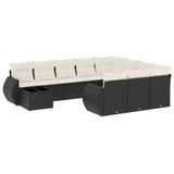 11 Piece Garden Sofa Set with Cushions Black Poly Rattan - Front View