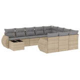 11 Piece Garden Sofa Set with Cushions Beige Poly Rattan - Front View