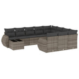 11 Piece Garden Sofa Set with Cushions Grey Poly Rattan - Front View