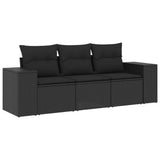3 Piece Garden Sofa Set with Cushions Black Poly Rattan