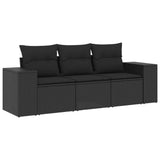 3 Piece Garden Sofa Set with Cushions Black Poly Rattan - Front View