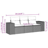 3 Piece Garden Sofa Set with Cushions Black Poly Rattan - Rear View