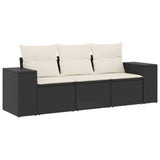 3 Piece Garden Sofa Set with Cushions Black Poly Rattan - Front View