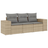 3 Piece Garden Sofa Set with Cushions Beige Poly Rattan - Front View