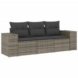 3 Piece Garden Sofa Set with Cushions Grey Poly Rattan - Front View