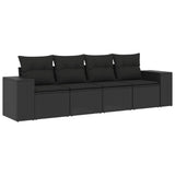 4 Piece Garden Sofa Set with Cushions Black Poly Rattan - Front View