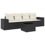 5 Piece Garden Sofa Set with Cushions Black Poly Rattan - Front View