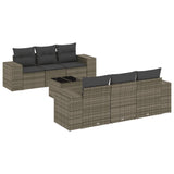 7 Piece Garden Sofa Set with Cushions Grey Poly Rattan - Front View