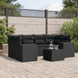 7 Piece Garden Sofa Set with Cushions Black Poly Rattan