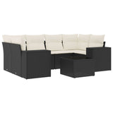 7 Piece Garden Sofa Set with Cushions Black Poly Rattan - Front View