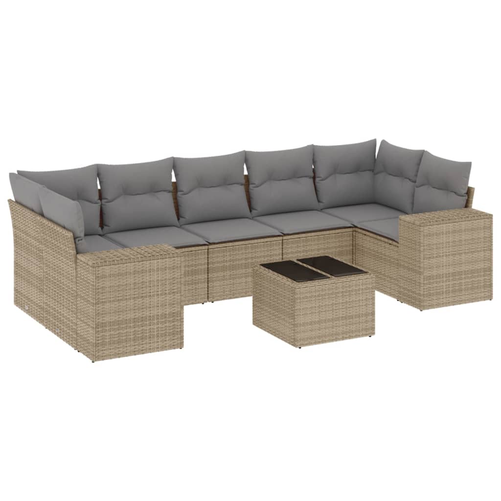 8 Piece Garden Sofa Set with Cushions Beige Poly Rattan