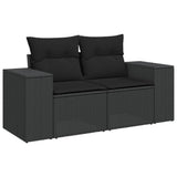 9 Piece Garden Sofa Set with Cushions Black Poly Rattan - Side View