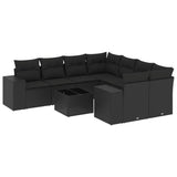 9 Piece Garden Sofa Set with Cushions Black Poly Rattan - Front View