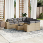 9 Piece Garden Sofa Set with Cushions Beige Poly Rattan