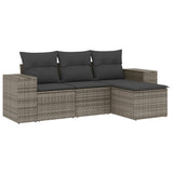 4 Piece Garden Sofa Set with Cushions Grey Poly Rattan - Front View