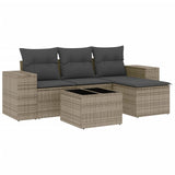 5 Piece Garden Sofa Set with Cushions Grey Poly Rattan - Front View