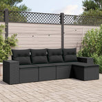5 Piece Garden Sofa Set with Cushions Black Poly Rattan