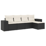 5 Piece Garden Sofa Set with Cushions Black Poly Rattan - Front View