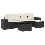 6 Piece Garden Sofa Set with Cushions Black Poly Rattan - Front View