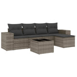 6 Piece Garden Sofa Set with Cushions Grey Poly Rattan - Front View