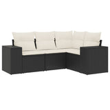 4 Piece Garden Sofa Set with Cushions Black Poly Rattan - Front View