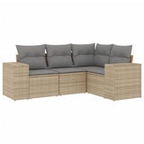 4 Piece Garden Sofa Set with Cushions Beige Poly Rattan - Front View