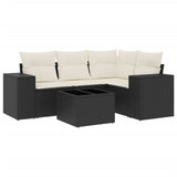 5 Piece Garden Sofa Set with Cushions Black Poly Rattan - Front View