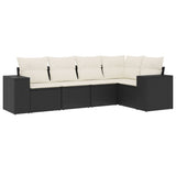 5 Piece Garden Sofa Set with Cushions Black Poly Rattan