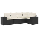 5 Piece Garden Sofa Set with Cushions Black Poly Rattan - Front View