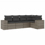 5 Piece Garden Sofa Set with Cushions Grey Poly Rattan - Front View