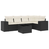 6 Piece Garden Sofa Set with Cushions Black Poly Rattan - Front View