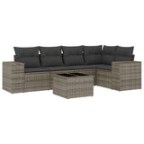6 Piece Garden Sofa Set with Cushions Grey Poly Rattan - Front View